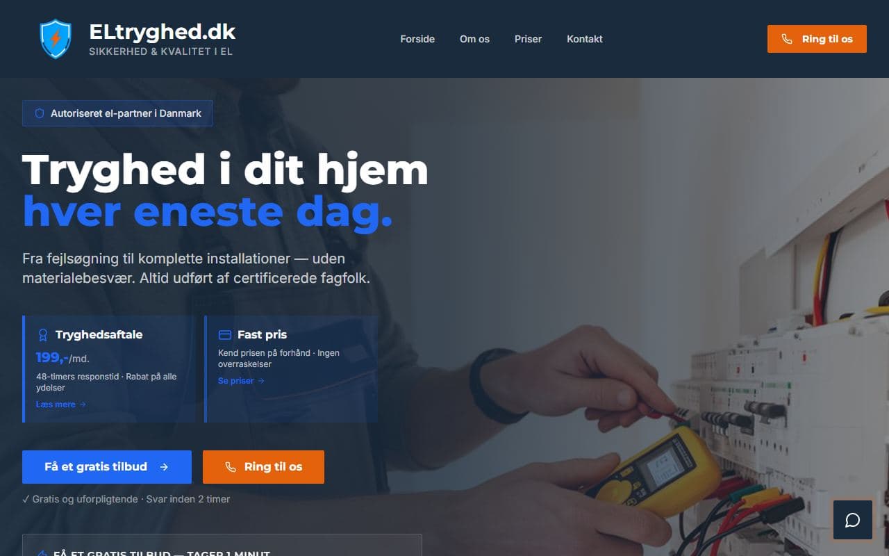 Eltryghed.dk på computer: forside for en autoriseret elektriker i Aarhus